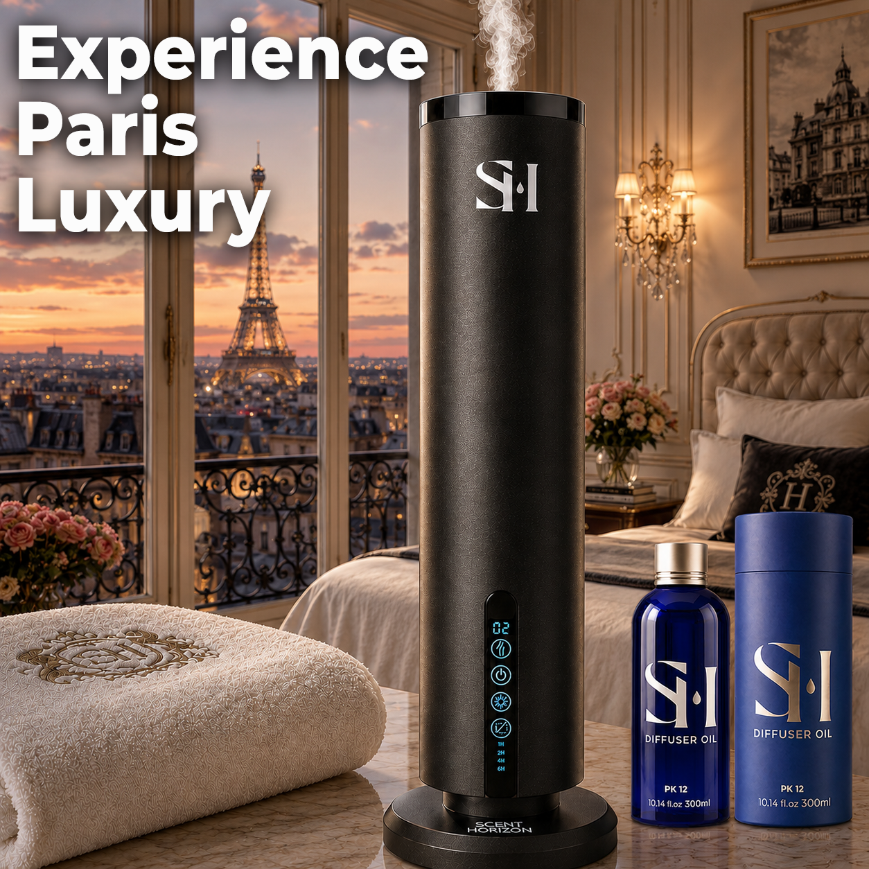Paris 24k PK12 Hotel Scent Diffuser Oil | 10.14 Fl oz (300 ml) - Waterless Diffuser Oil Refill & Highly Concentrated Fragrance Oil, Diffuser Oil Scents Luxury, Hotel Oil Diffuser
