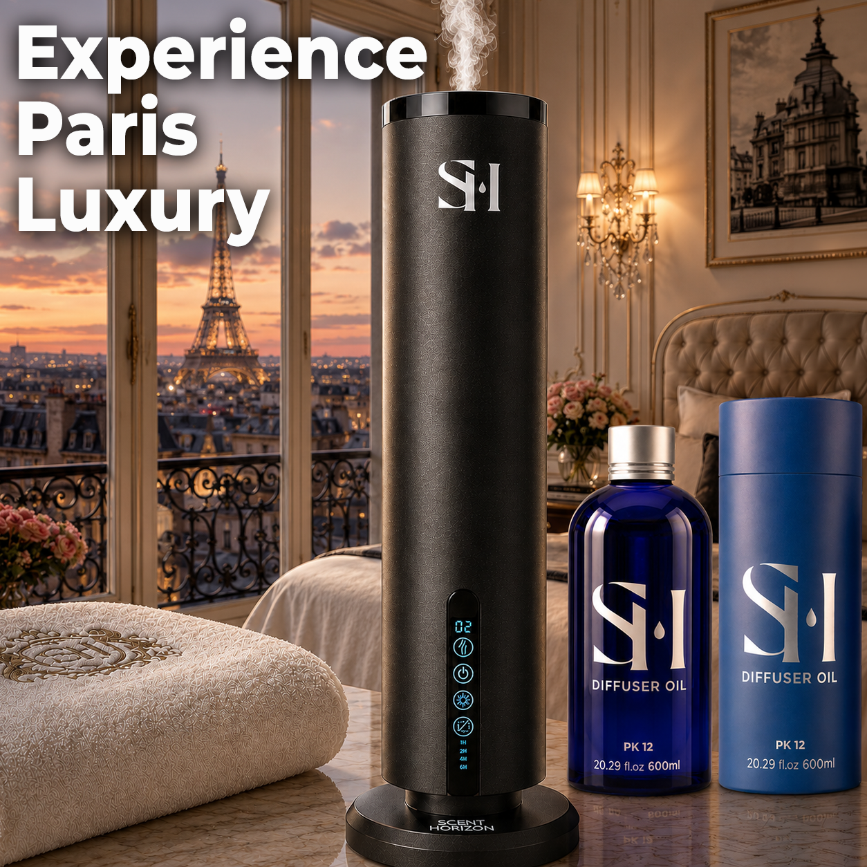 Paris 24k PK12 Hotel Scent Diffuser Oil | 20.28 Fl oz (600 ml) - Waterless Diffuser Oil Refill & Highly Concentrated Fragrance Oil, Diffuser Oil Scents Luxury, Hotel Oil Diffuser