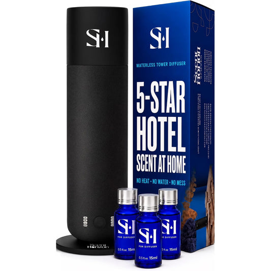 Scent Horizon Waterless Tower Diffuser — box with 3 fragrance oils